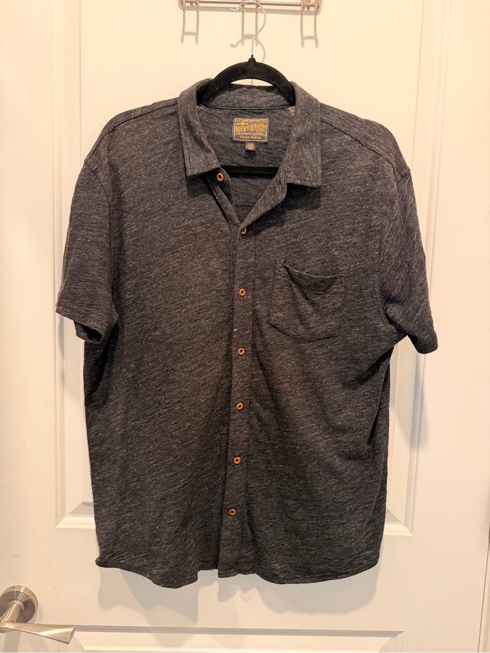 Lucky Brand Men's Short Sleeve Linen Blend Button
Up Shirt Large Black